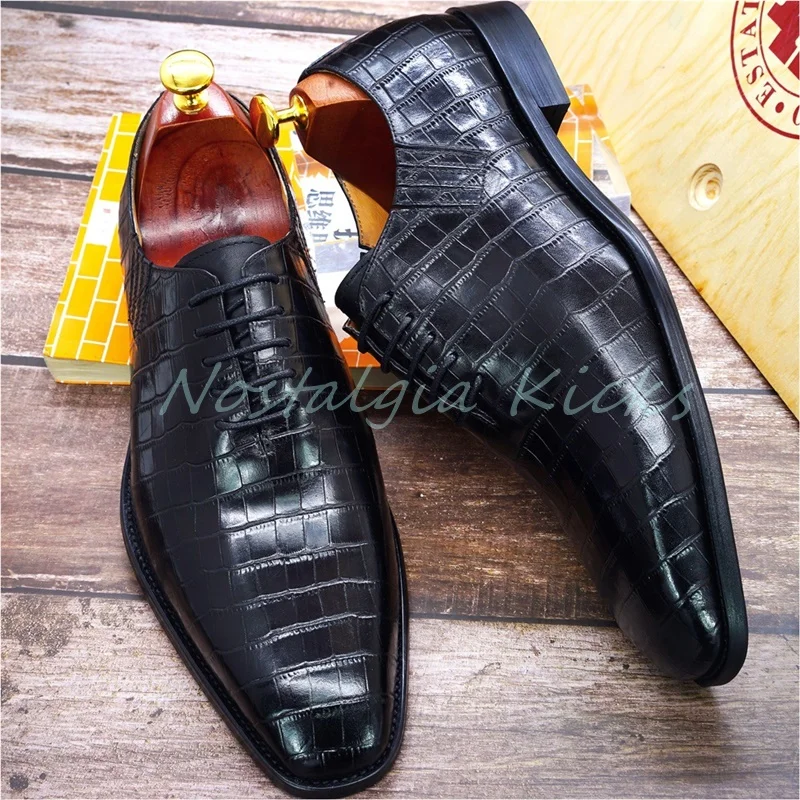 

Luxury Men's Black Crocodile Grain Oxford Shoes Genuine Leather Pointed Toe Lace Up Office Shoes High Quality Formal Shoes