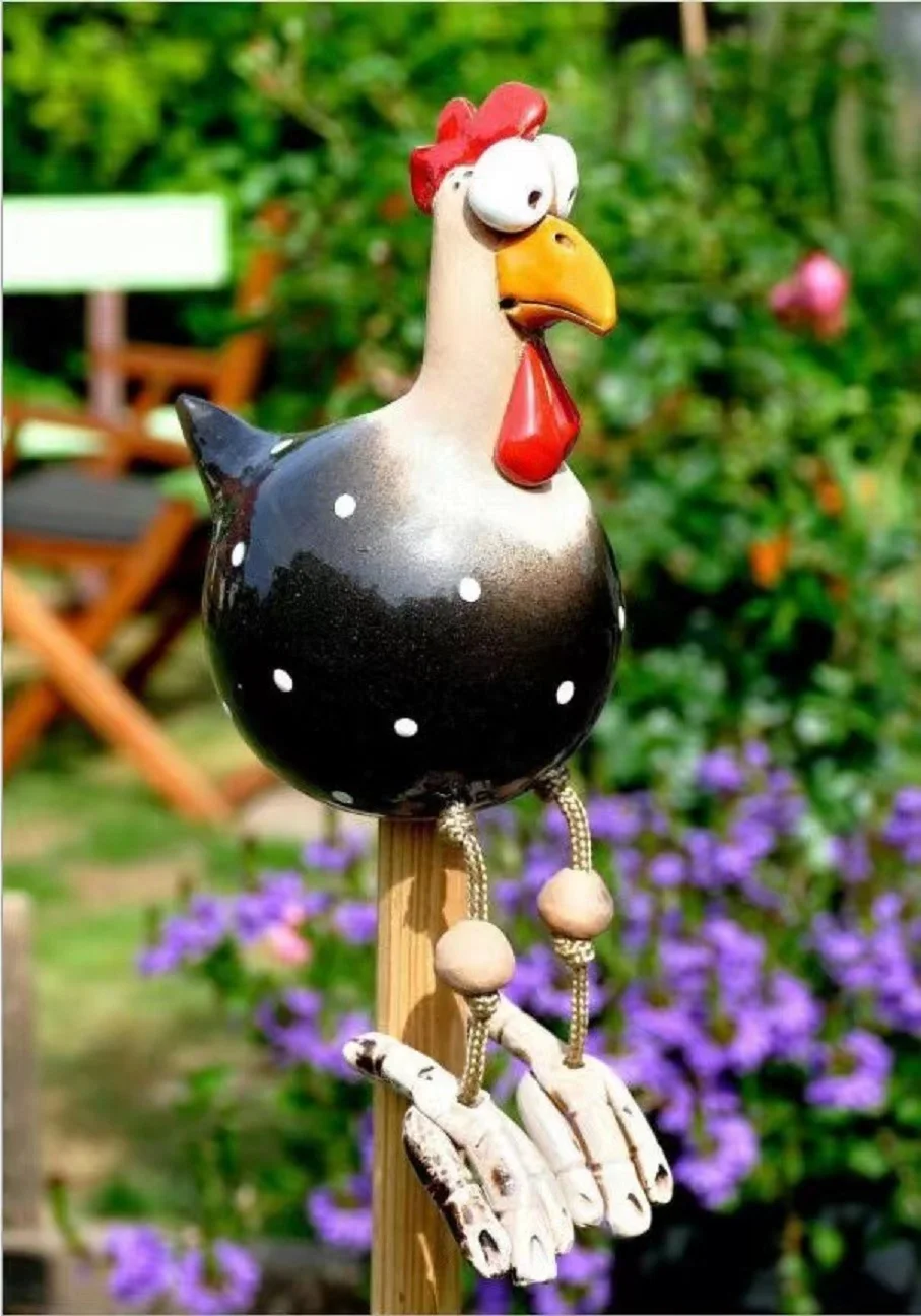 Hars groot ogen kip standbeeld - grillig tuindecor, tuin sculptuur ornament