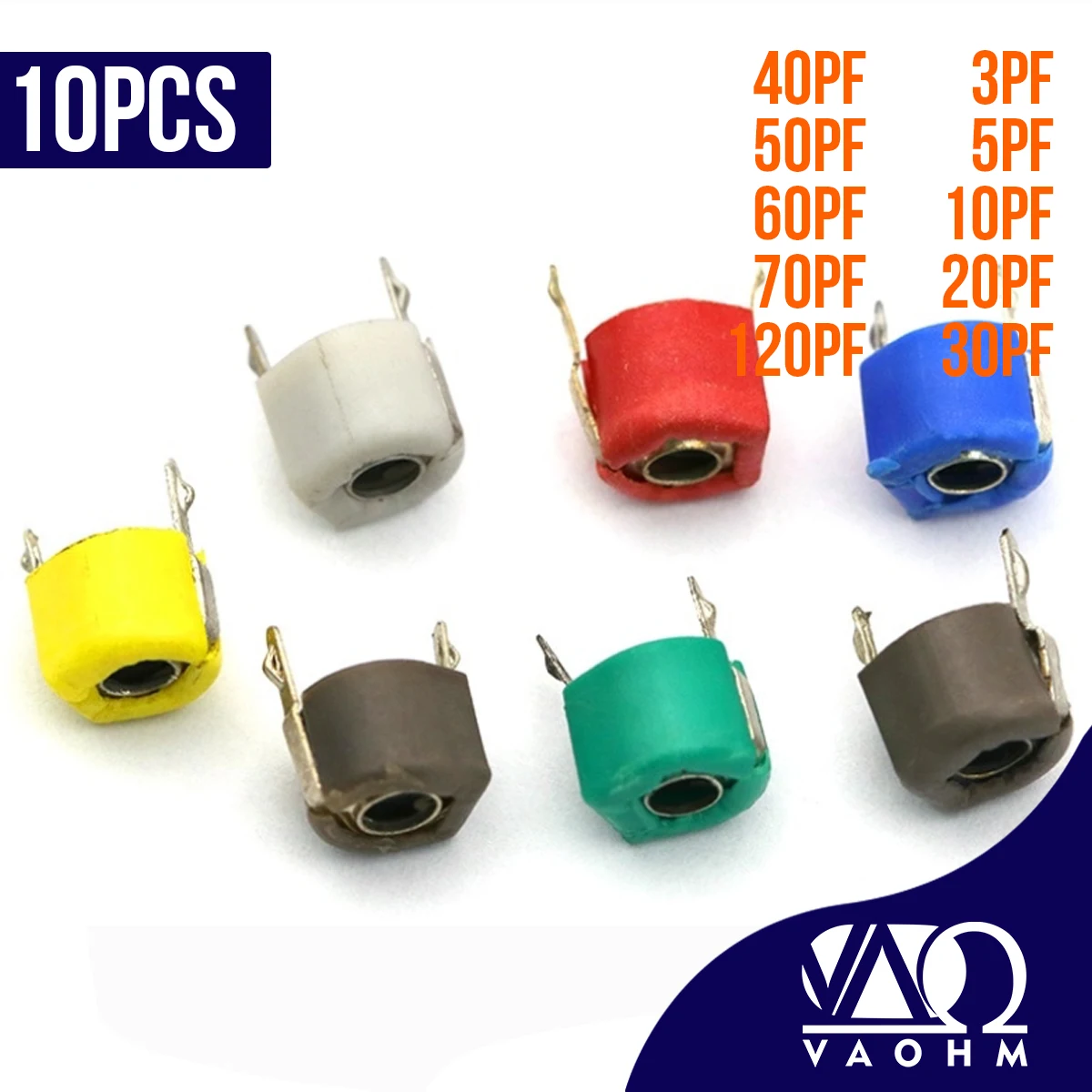 10PCS Trymer zmienny kondensator 3PF 5PF 10PF 20PF 30PF 40PF 50PF 60PF 70PF 120PF 6MM Regulowany JML06-1