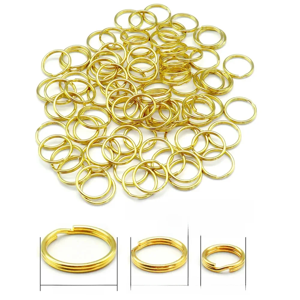 100szt 10mm 15mm 20mm Złoty miedziany brelok do kluczy Mały identyfikator psa Akcesoria do obroży Koty Pies Tabliczka znamionowa Okrągły dzielony klucz pierścieniowy — zdjęcie 2