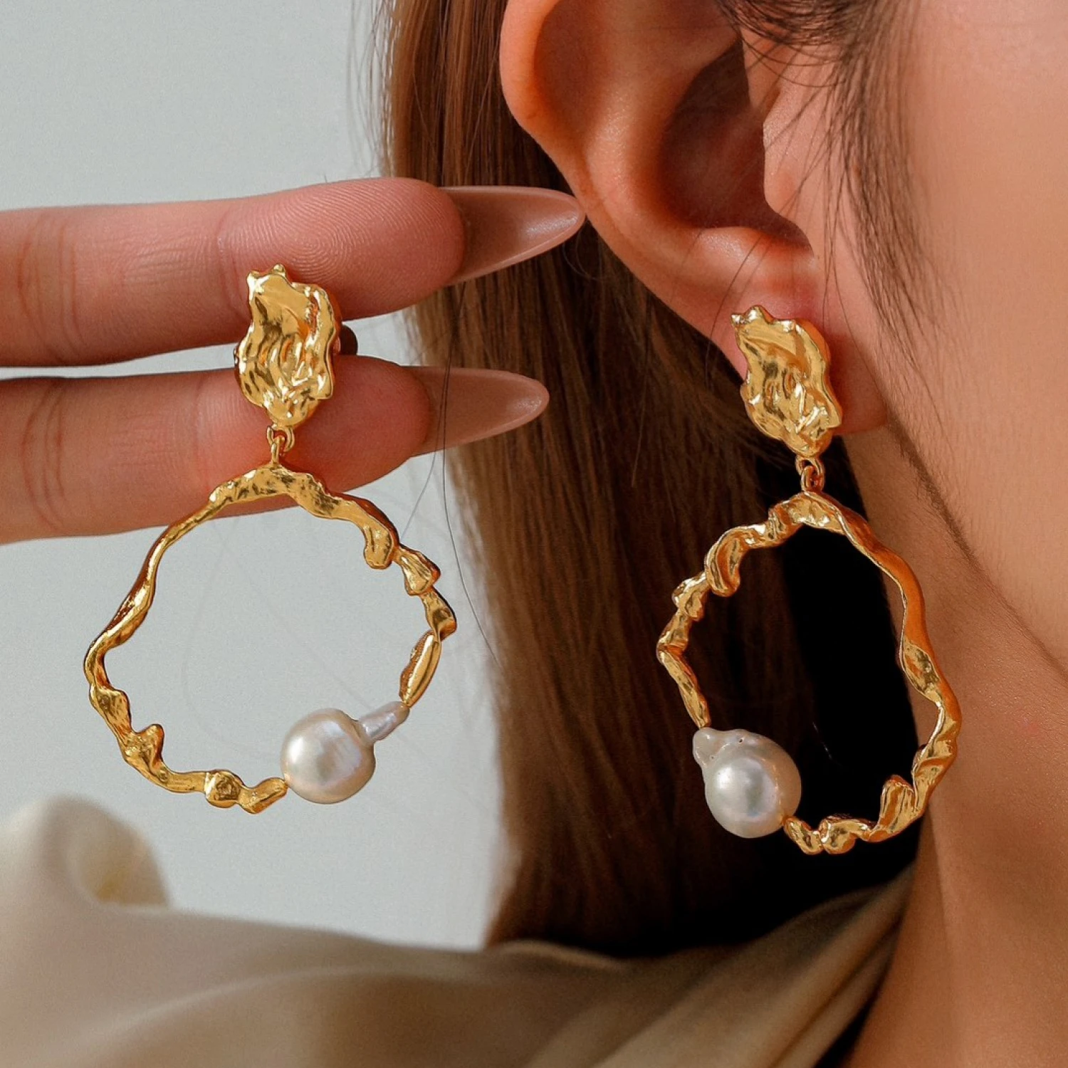 YAJUNIEL Natural Baroque Freshwater Pearl Dangle Earrings for Women 24K Real Gold Plated Brass Abstract Earrings Jewelry Gifts