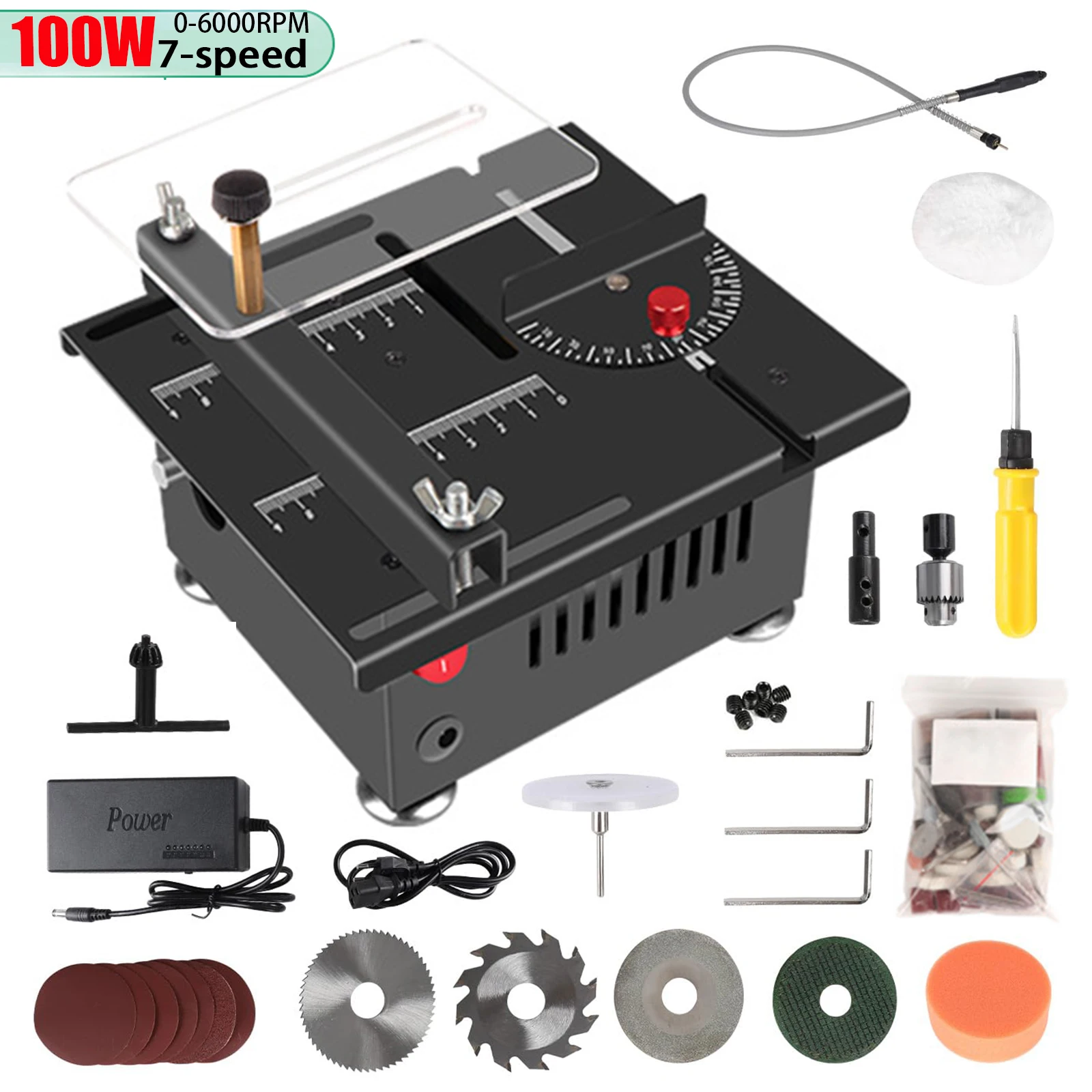 100W 24V Mini Multifunctional Table Saw 6000RPM 90° Electric Desktop Saws Woodworking Bench Lathe Depth Cutter Machine DIY Tool