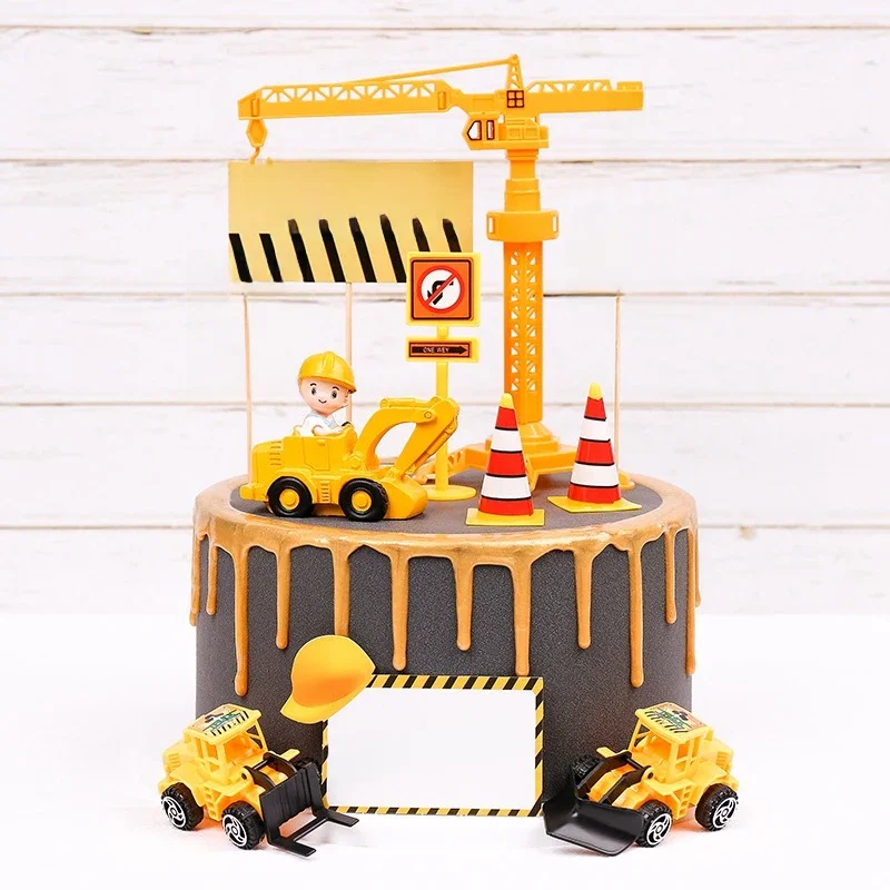 Décoration de gâteau d'anniversaire de Construction, grue, tracteur, voiture, fête de Construction, cadeau pour garçon, 1er anniversaire, réception-cadeau pour bébé, cuisson de gâteaux