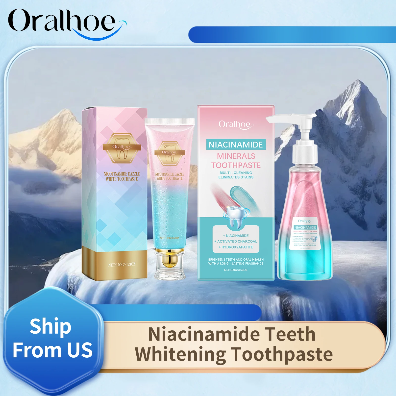 Oralhoe 100g niacinamida blanqueamiento pasta de dientes iluminar los dientes limpios mancha boca aliento fresco higiene bucal blanqueamiento pasta de dientes