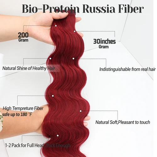 Imagen 2 del producto Mechones de ondas corporales, extensiones de cabello sintético de alta temperatura, fibra sintética bio para mujeres, 30 "", 200 gramos, cabello trenzado para Cosplay