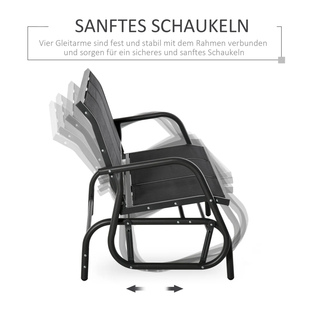 Silla Columpio de 3 Plazas, Banco de Jardín Resistente, Metal, Resistente a la Intemperie, Negro, 151x75x85cm