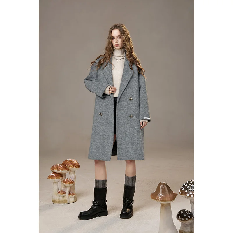 ELFSACK 2025 الشتاء الوافدين الجدد أنيقة Preppy الكلاسيكية الصلبة التلبيب الصوف مزيج خندق معطف للنساء