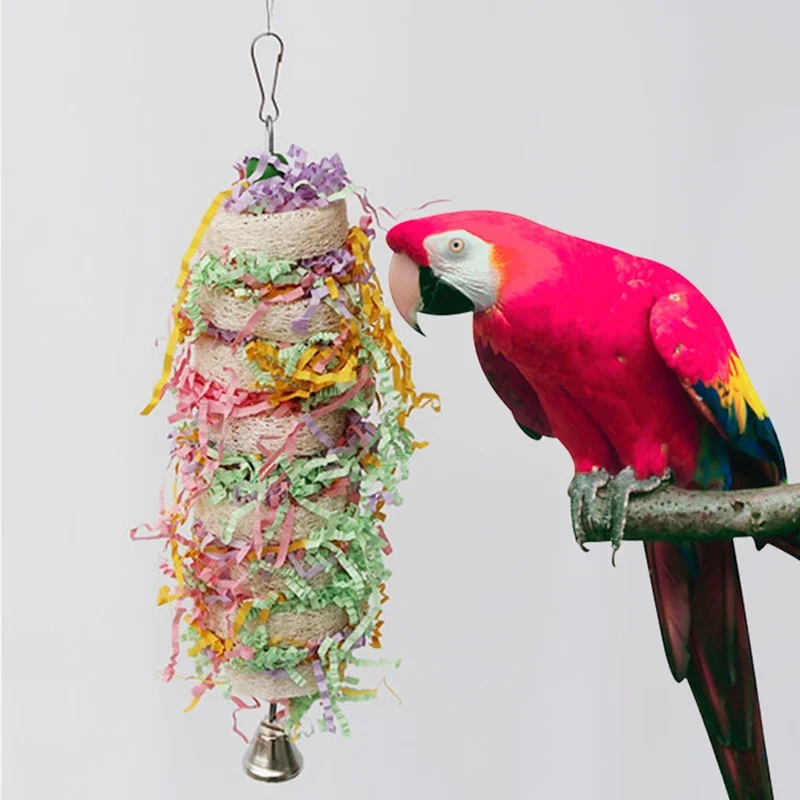 Jouets pour oiseaux amusants, jouets pour perroquets, Cage à perroquets, loofah naturel suspendu, calopsitte avec cloche, perruche, morsures d'oiseaux pour animaux de compagnie, jouets à mâcher
