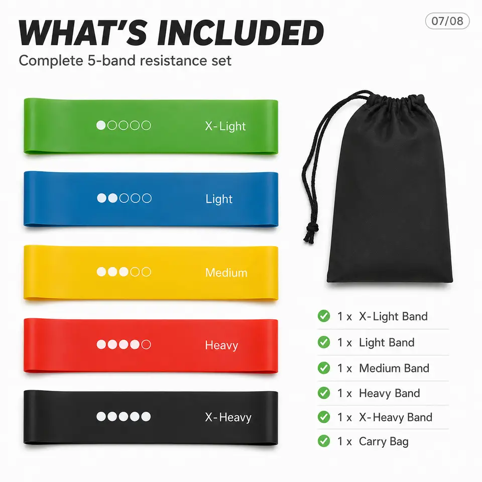 Resistance Bands Set 5 Levels Latex Workout Loop Bands for Glutes Legs Stretching Fitness Home Gym Training with Carry Bag Sport - 6