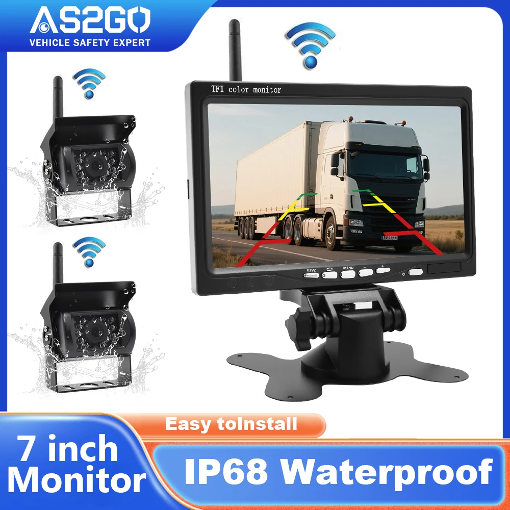 

Беспроводная система двойной резервной камеры, 7-дюймовый IPS-монитор HD 1080P ИК ночного видения, водонепроницаемый для автофургона, грузовика, прицепа, автобуса, фургона