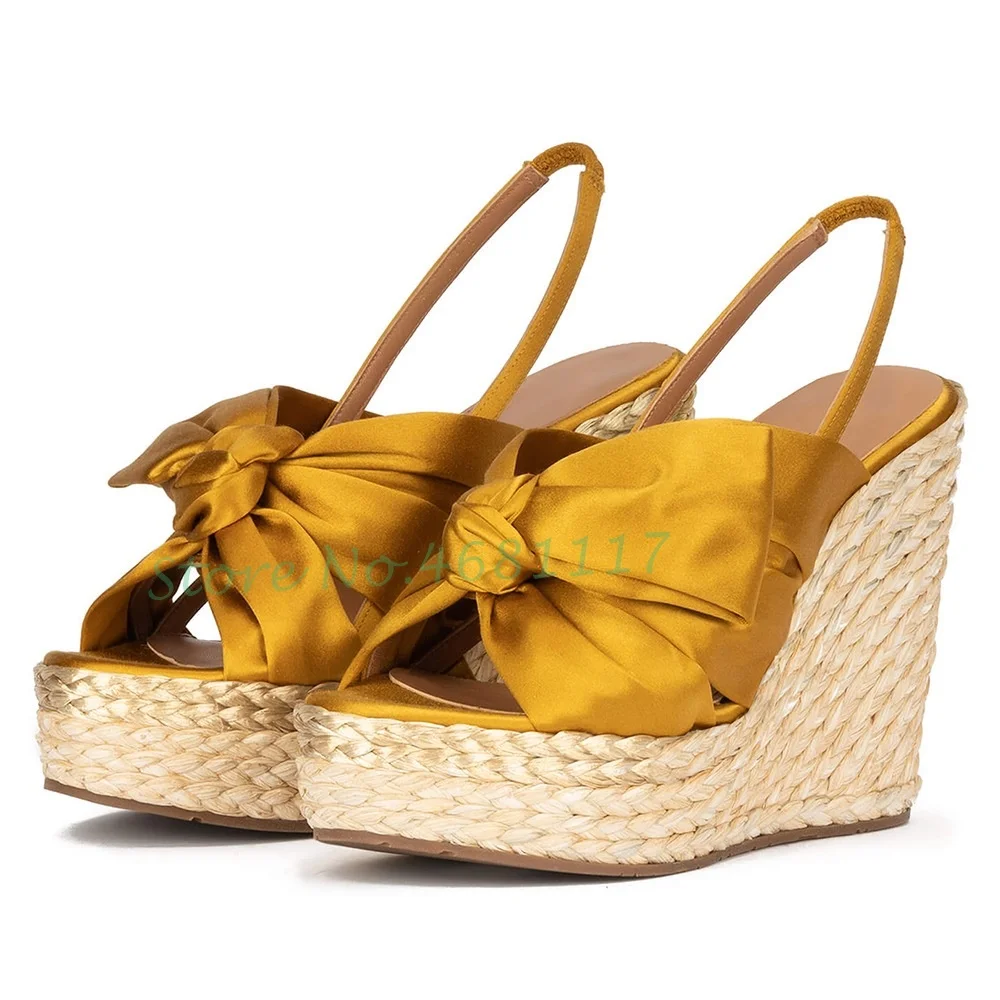 

Satin Flowers Wedge Platform Sandals Slingback Summer Weave Super High Heels Sandals Peep Toe Luxury Shoes Women Romen Shoes