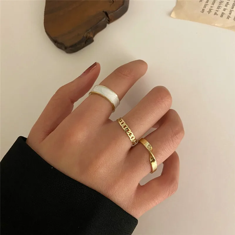 New Fashion Vintage Drop Oil Pearl Opening Rings Set For Women Love Heart  Metal Ring Party Birthday Accessories Jewelry Gifts