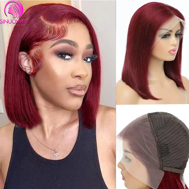 

13x4 Burgundy Bob Wig Human Hair 180% 99J Bob Lace Front Wig Pre Plucked Bob Wig Human Hair Short Bob Straight Human Hair Wig