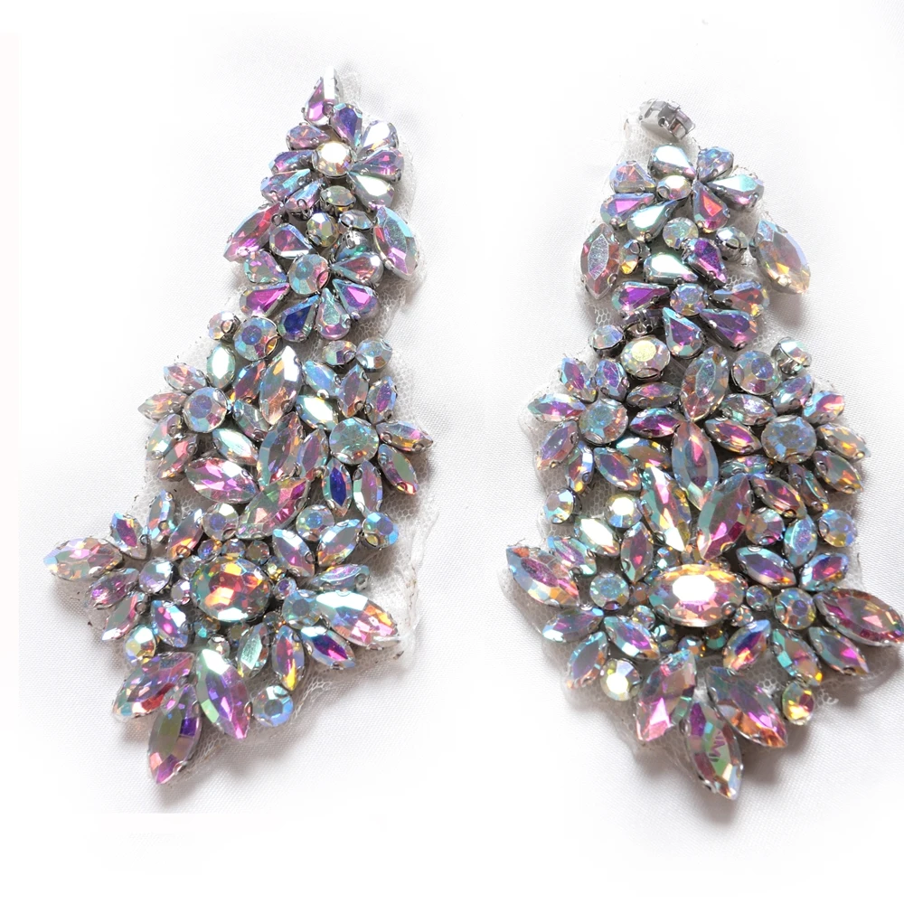 

HelluyerDc gold,champgane,silver,AB rhinestones beaded applique patch,6.5cm*13.5cmiron or sew on for hats,belt,clothing,shoses