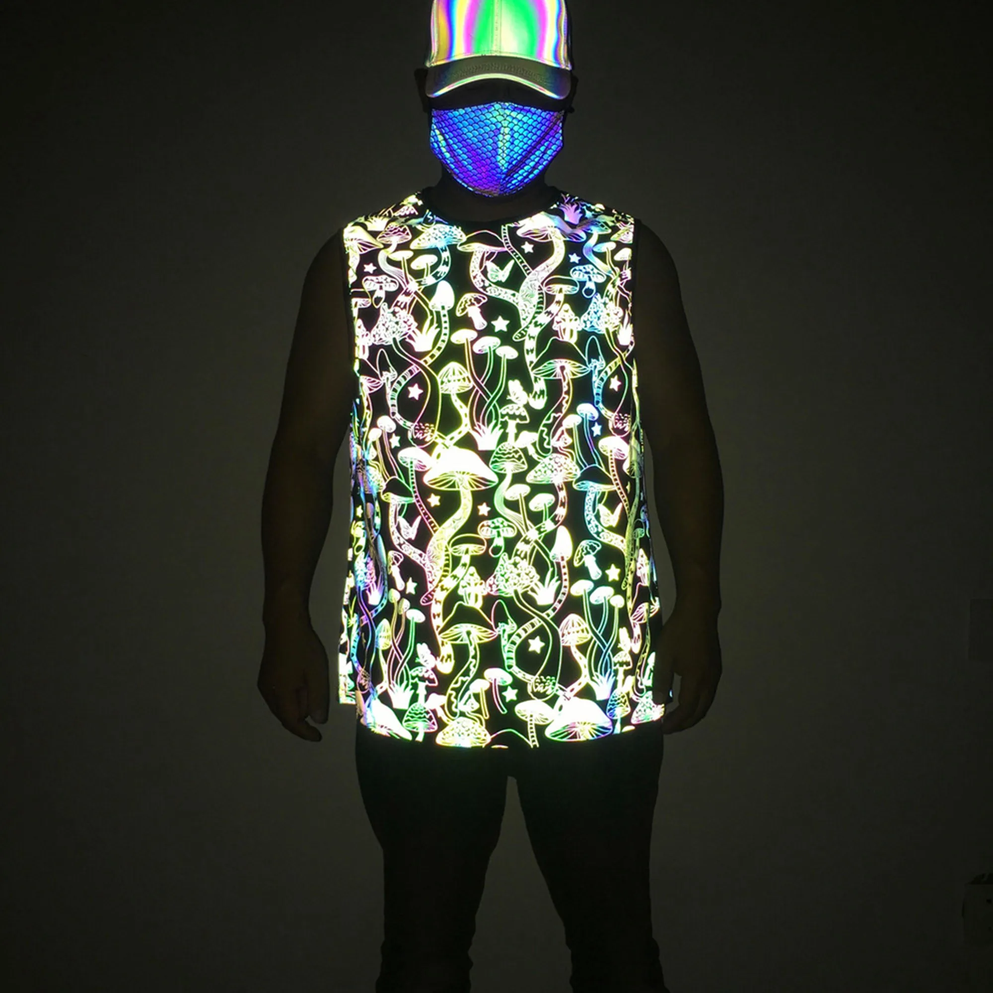 

Holographic Reflective "Mushroom Pattern" Men's Tank Top Hip Hop Sleeveless Shirt