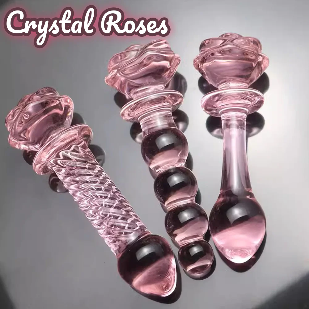 Rose Glass Bullet Butt Plug Transparent Pink Stimulating Anal Masturbation Beads Penetration Anal Plug Adult Sex Toy Joinjjtoy