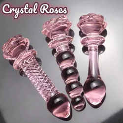 Rose Glass Bullet Butt Plug Transparent Pink Stimulating Anal Masturbation Beads Penetration Anal Plug Adult Sex Toy Joinjjtoy