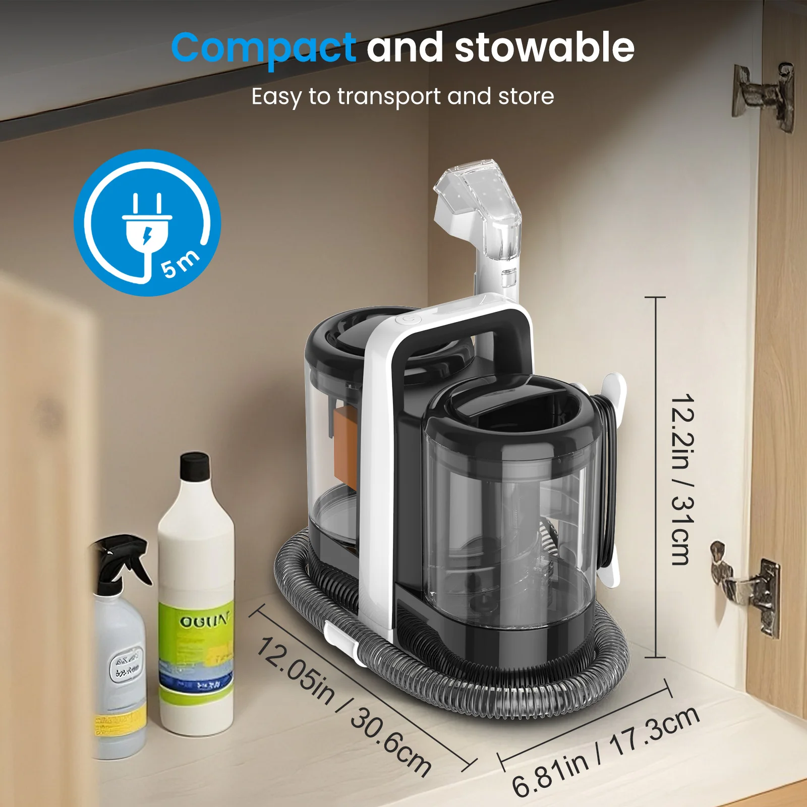 Tragbarer Teppichreiniger 600W 15KPa, tragbarer Reiniger für Auto, Sofa, Tierhaare, Sprüh- und Saugreiniger, Reinigungsmaschine für Heimtextilien – Detail 14