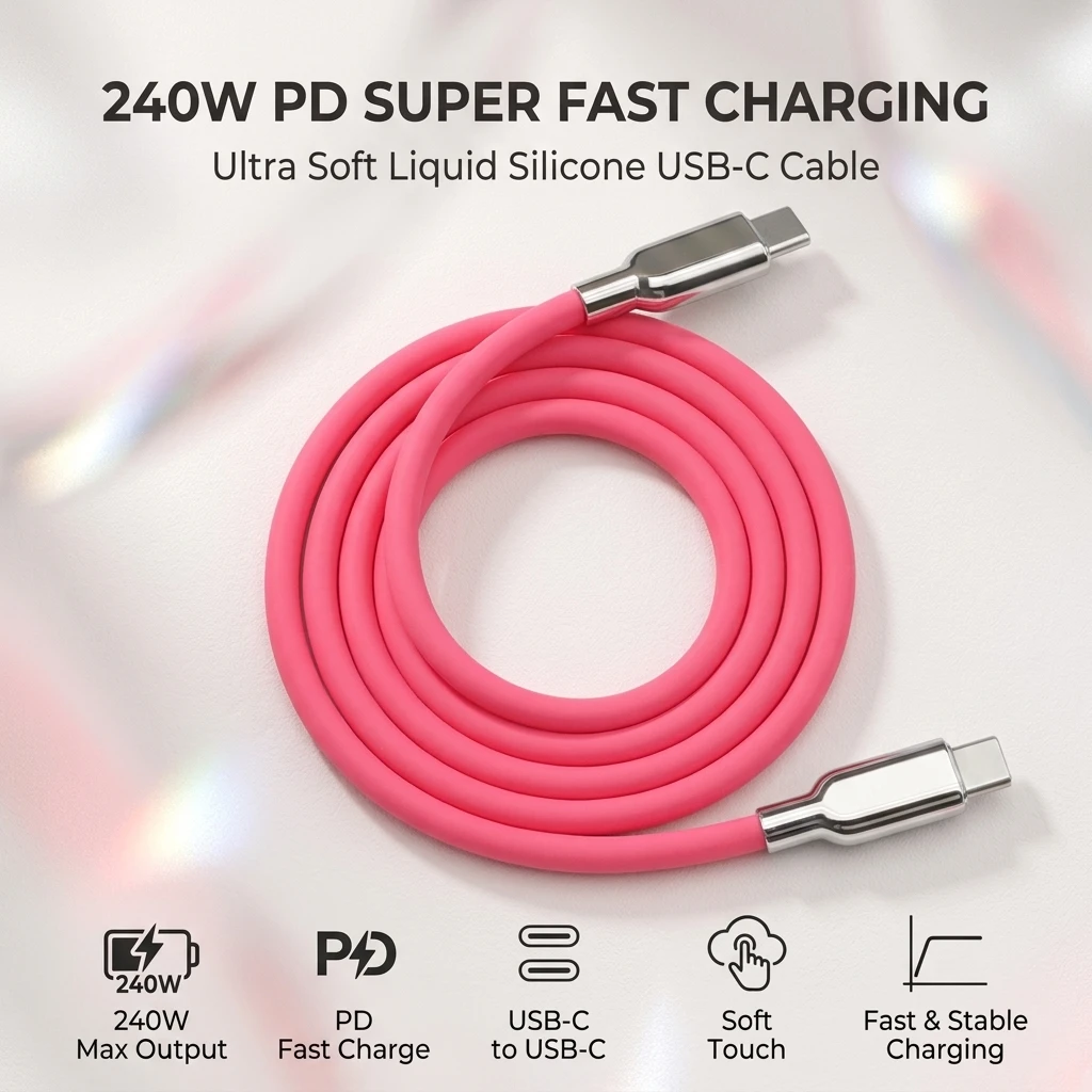 Image of 240W USB-C zu USB-C Kabel PD Schnellladung Flüssigsilikon Weiches Ladekabel für iPhone 17 16 15 Pro Max MacBook Samsung Xiaomi