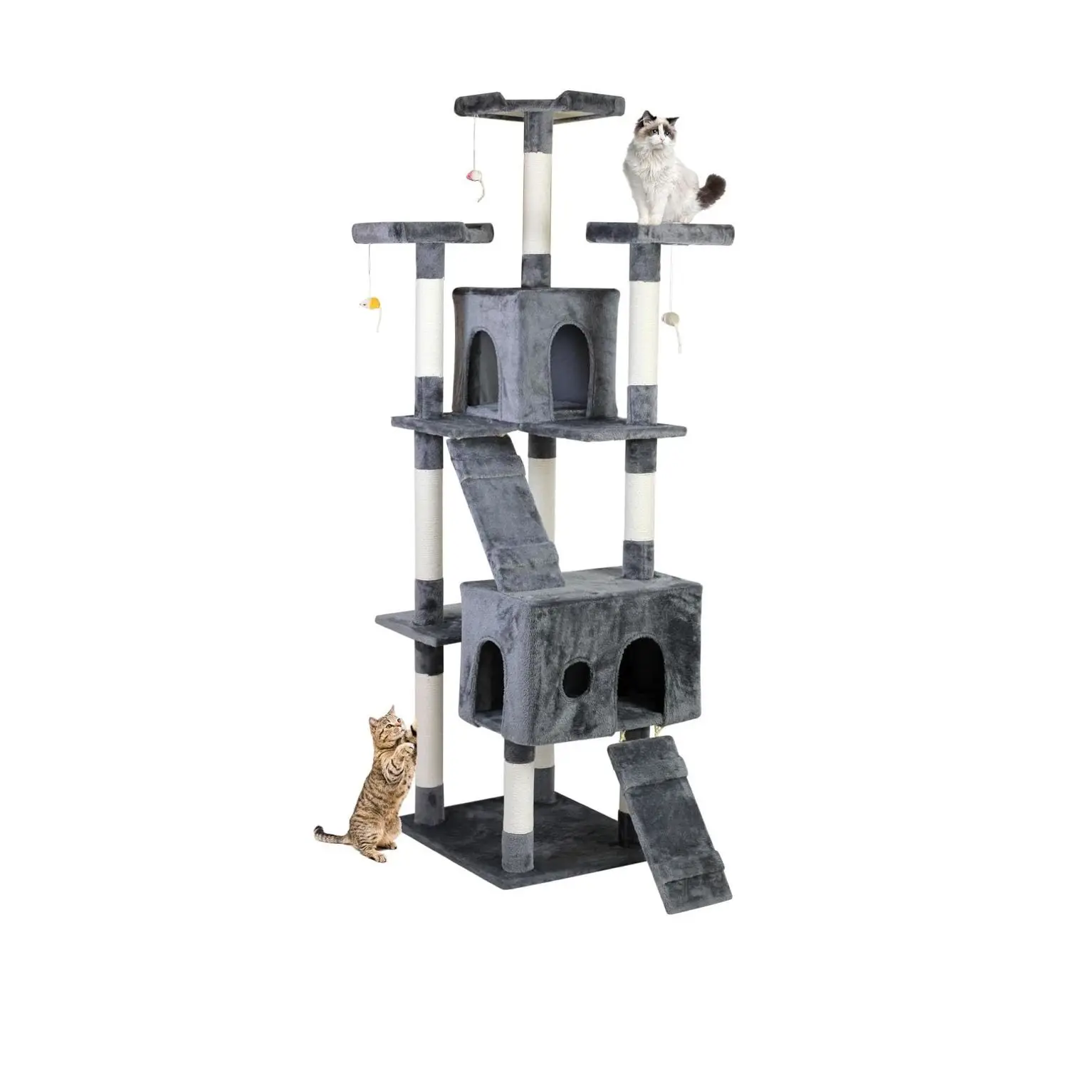 Cat Tree Tower,Sisal Scratching Post,Activity Centre Cat Climbing Tree with Cat House, Ladder, Cat Condo Rest Place 185×55×50 cm