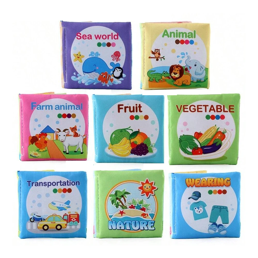 Livros de pano brinquedos do bebê, livros de aprendizagem do bebê de tecido colorido toque e sentir sons crinkle, para o dia das bruxas ação de graças natal