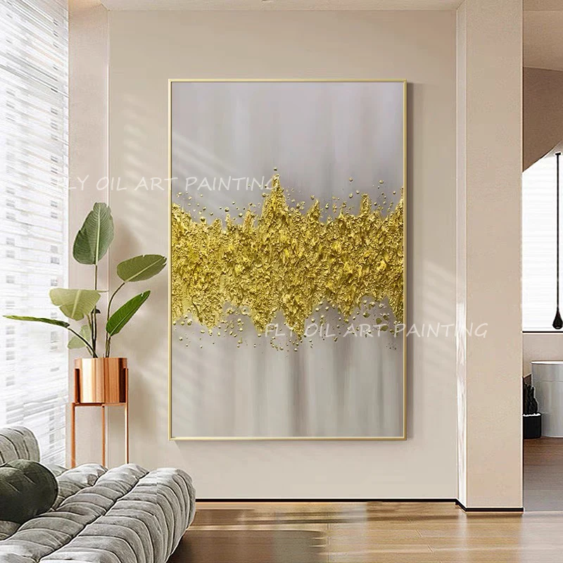 

100% Hand Painted gold foil landscape luxury large size simple pure nature artwork Oil Painting Porch Aisle For Living Room gift