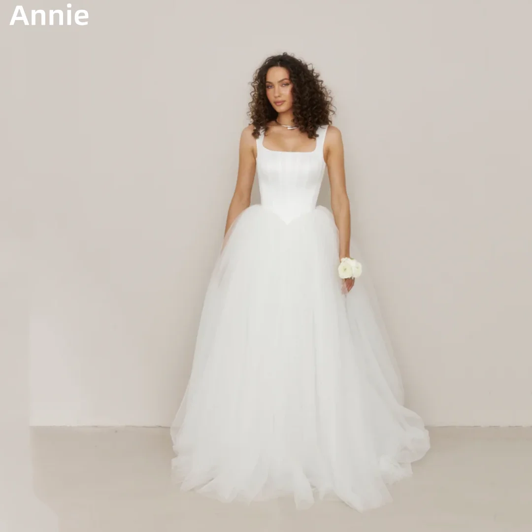 

Annie Fishbone Slim Fit Prom Dresses White Tulle Mop Evening Dresses A-line Corset Special Occasions Party Dresses فساتين سهرة