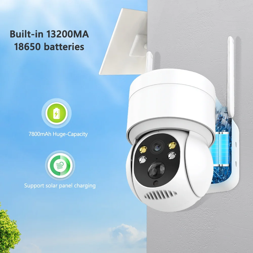 4MP WIFI Solar Camera PIR Human Detection Outdoor Security With Solar Panel PTZ Surveillance Camera iCsee Rechargeable Battery