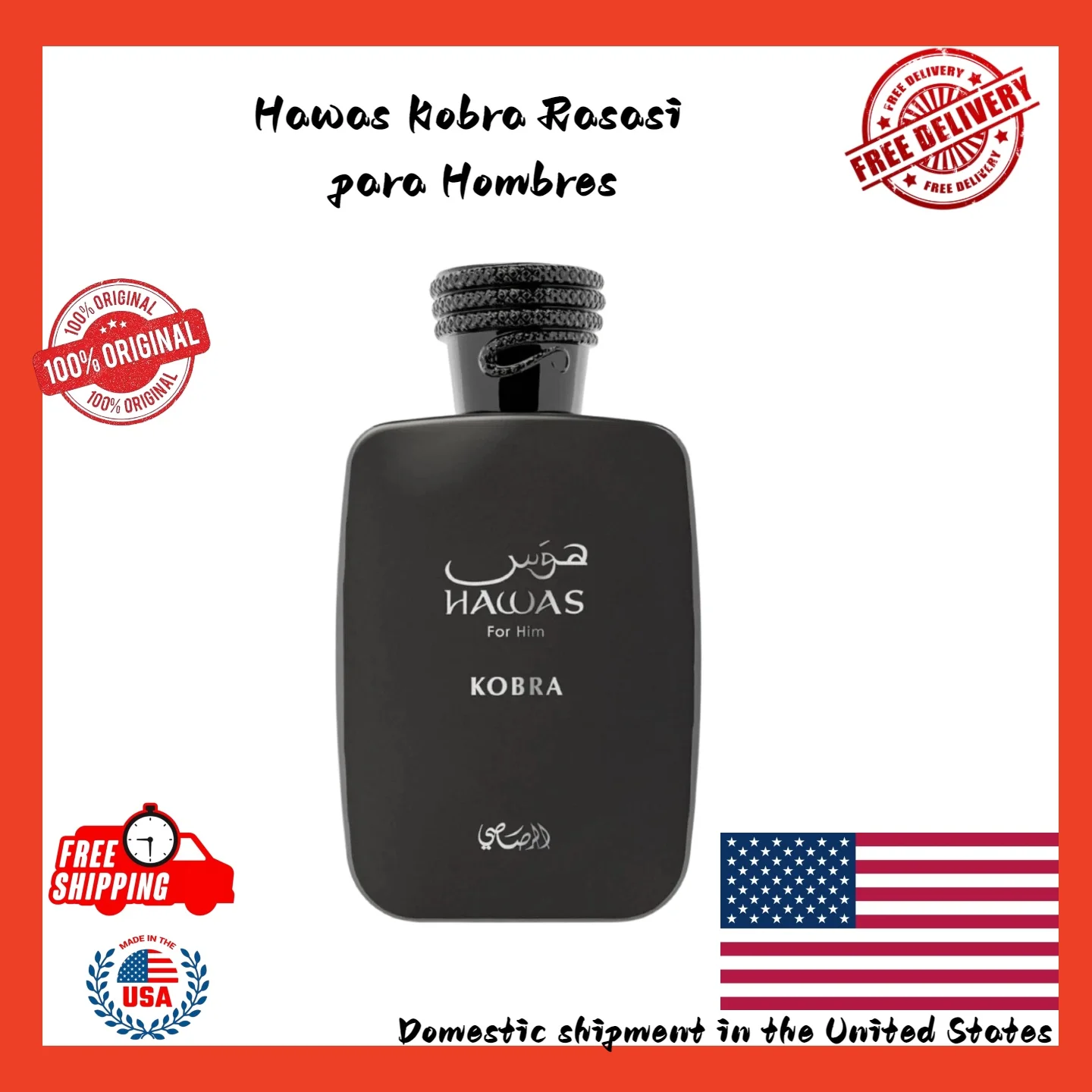 Hawas Kobra Rasasi para hombre, fragancia árabe de lujo de larga duración, ideal para uso diario, regalo de cumpleaños o San Valentín.