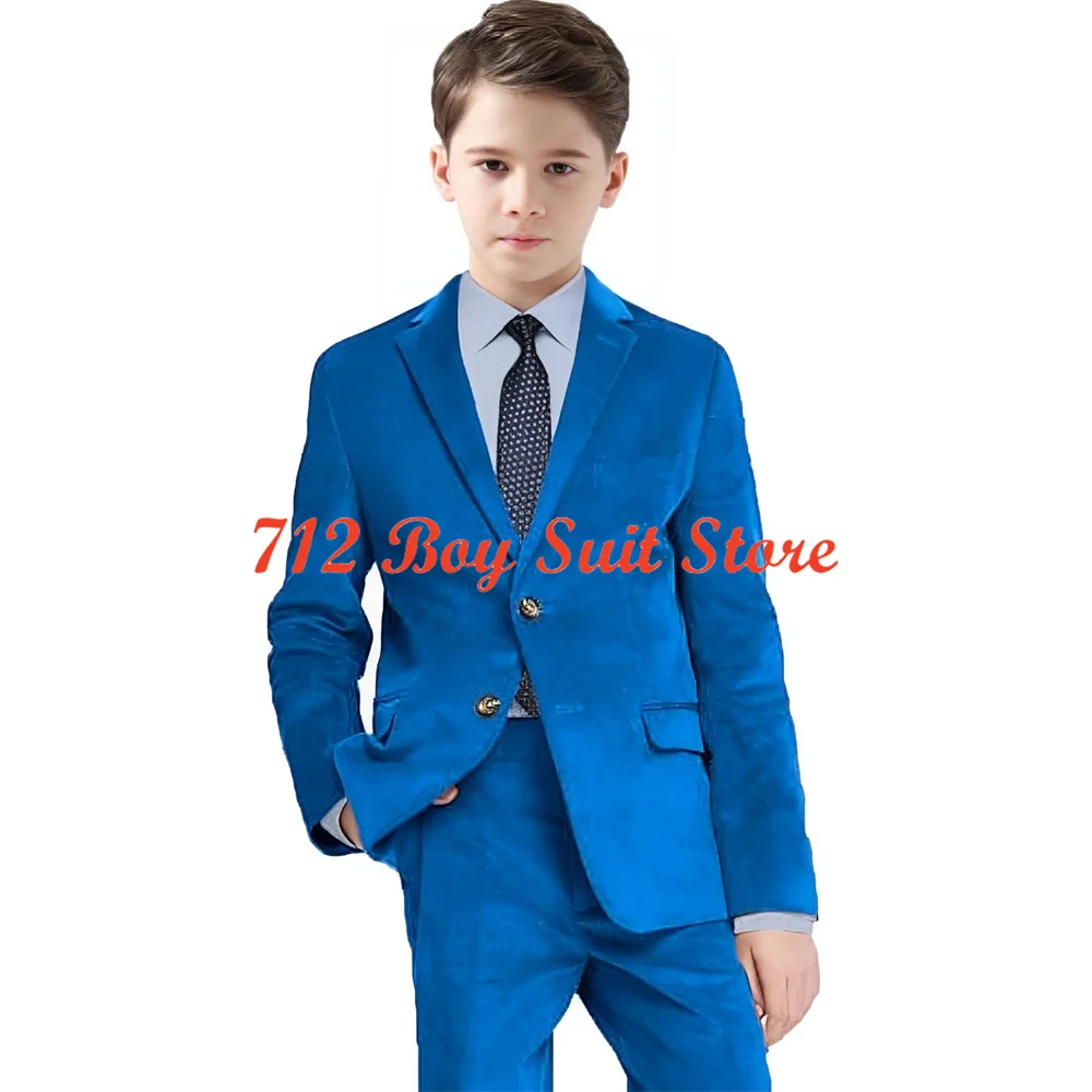 Boys' Suits Casual Velvet 2 Pieces Suit Vintage Wedding Tuxedos Notched Collar Jacket Blazer Pants Kids Outfit