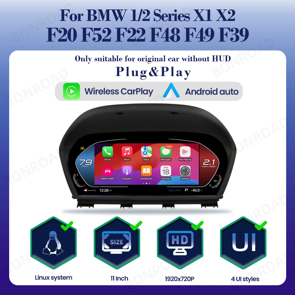 BONROAD LCD Digitale Instrumentenpaneel CarPlay Android Auto Voor BMW 1/2 Serie F20 F21 F52 F22 X1 F48 F49 X2 F39 Dashboard Panel