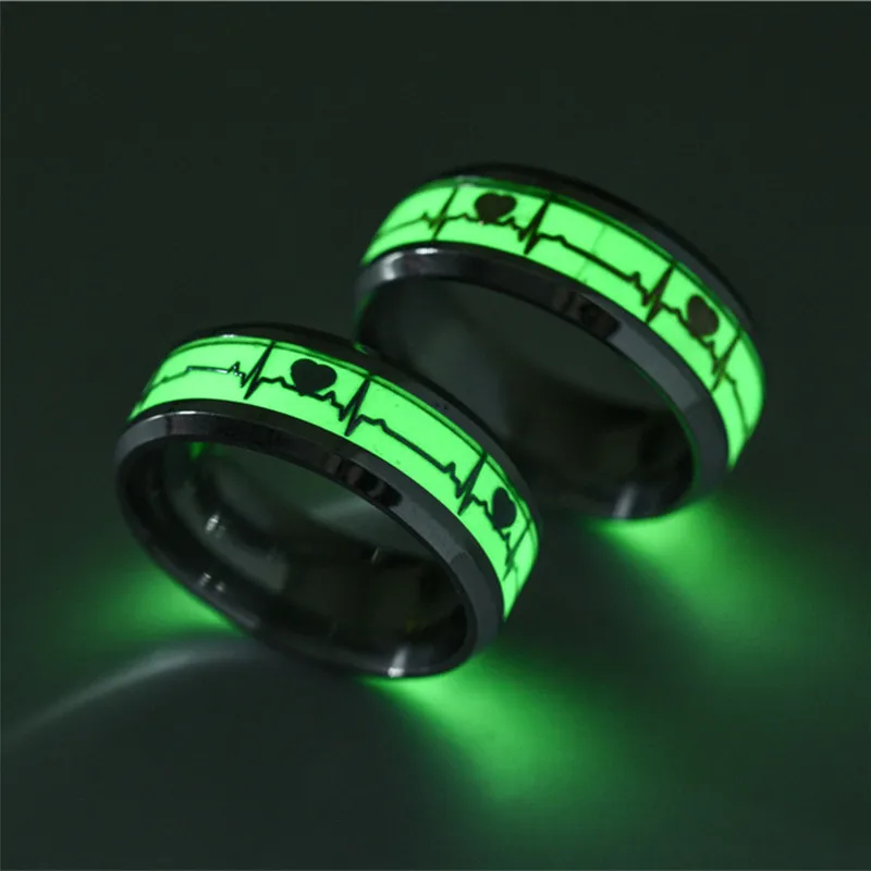 Stainless Steel Luminous Finger Rings For Couples Glow In Dark Valentine'S Day Gift Love Band Ring Jewelry Free Shipping Anillo