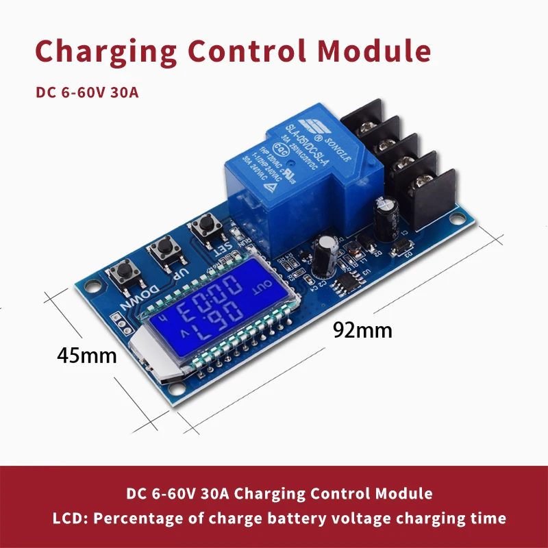 

Battery Charging Controller Protection Board DC 6-60V 30A Lead-acid Solar Battery Protection Charger Time Switch 12V/24V/36V/48V