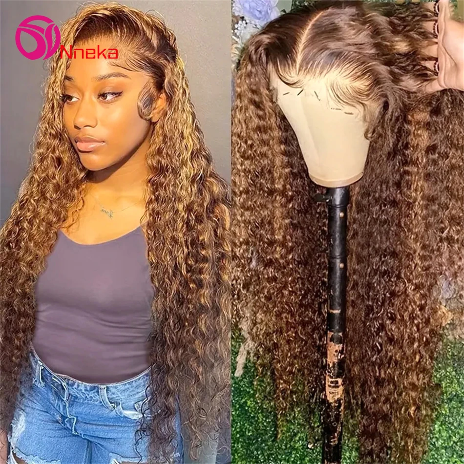 

13x4 Transparent Honey Blonde Deep Wave Human Hair Wigs For Women 200% Density 4/27 Ombre Highlight Lace Frontal Wigs Human Hair