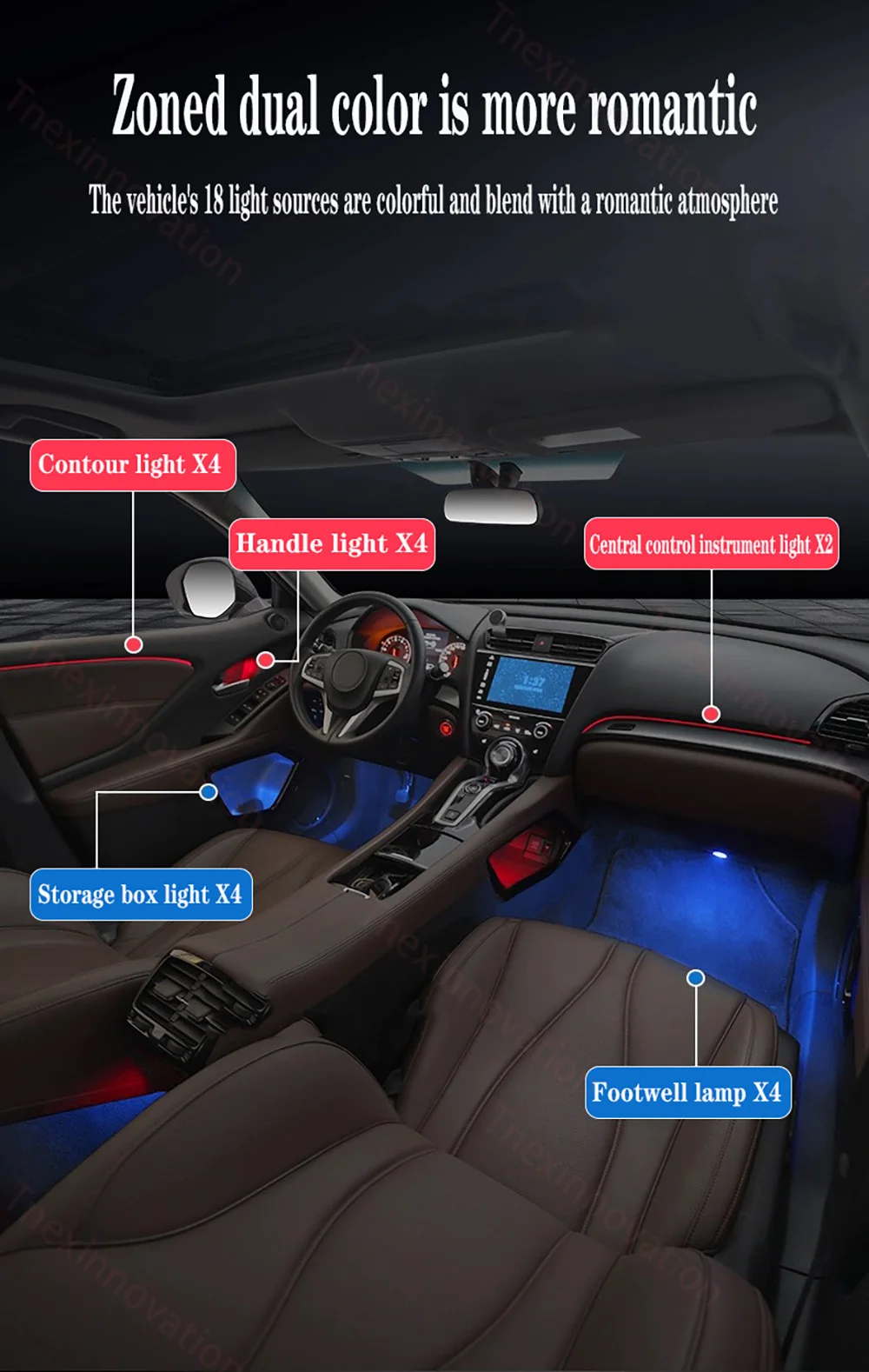 Applicable to the interior modification of 64 color decorative lights for the 2016-2021 Acura CDX ambient lights