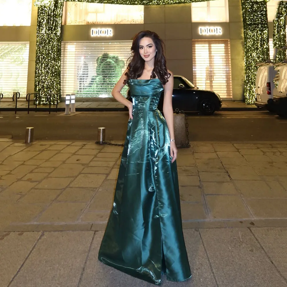 

Msikoods Shiny Satin Evening Dresses Strapless Pleated Long Prom Dress 2026 Women's Party Dress Simple Gala Gown Customize