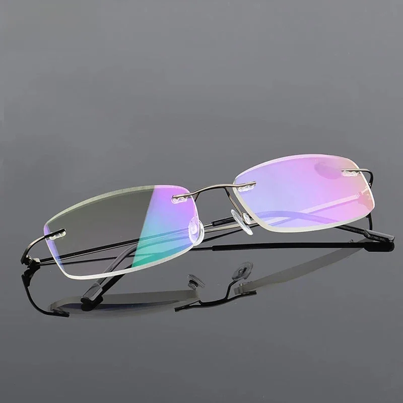 May Flower – lunettes de lecture sans bords en titane, à la mode, bleues, Anti-lumière, carrées, pour hommes et femmes + 3 + 3.5