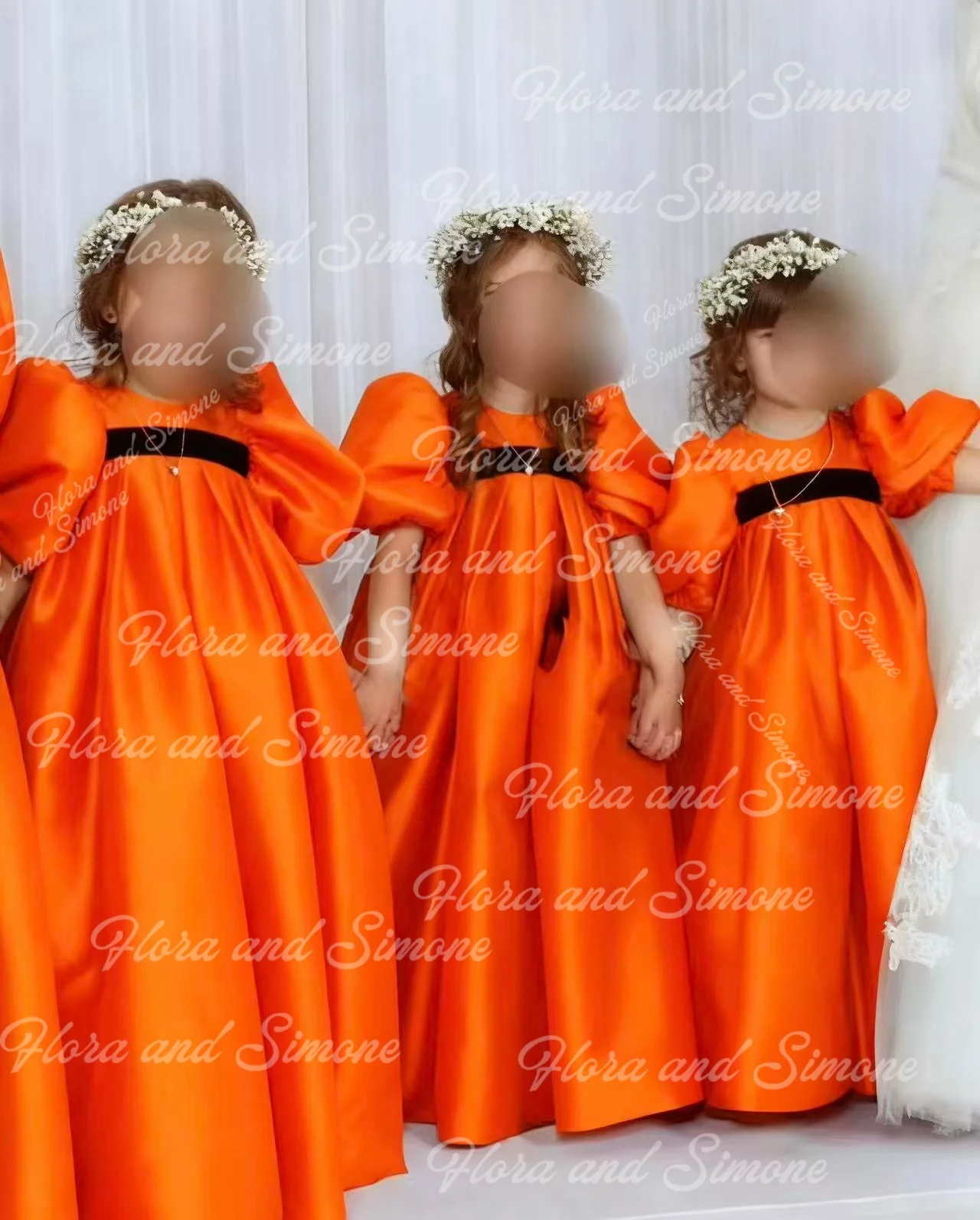 Белые платья для девочек-цветочниц, свадебное платье с черным воротником для малышей, пышное платье подружки невесты с рукавами-воздушными шарами, официальные мероприятия, настройка