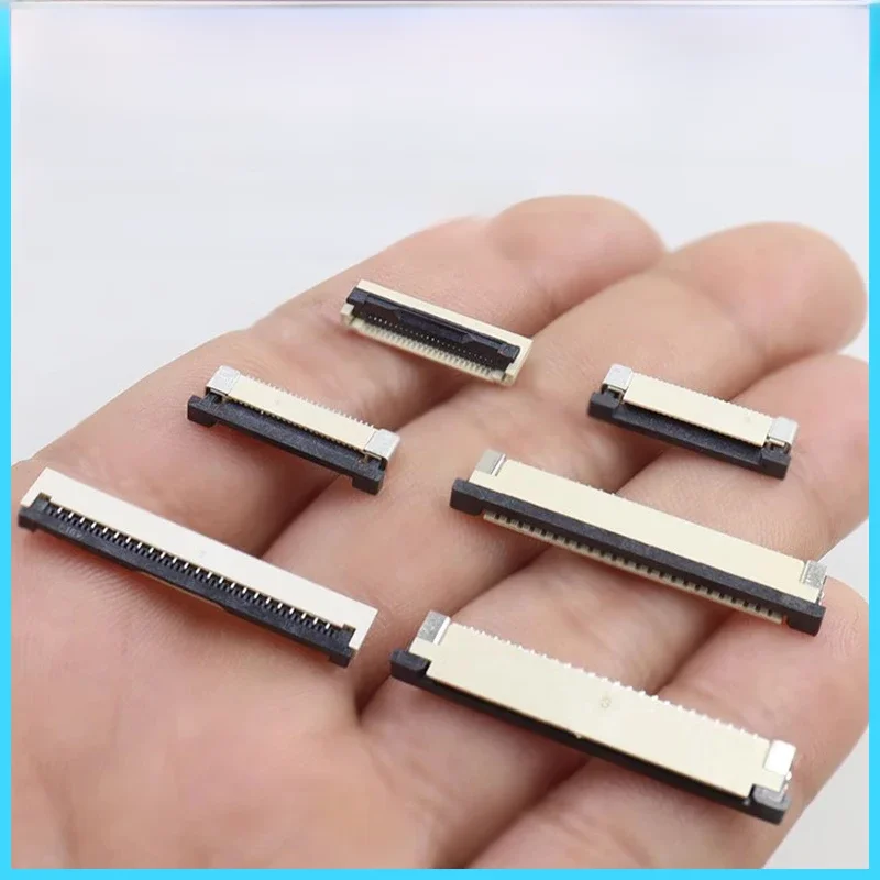 Connecteur de prise FPC FFC, pas de 0.5mm, 1mm, câble plat, connexion inférieure rabattable 4/5/6/8/10/12/14/16/20/22/24/30/34/40/50P, 10 pièces