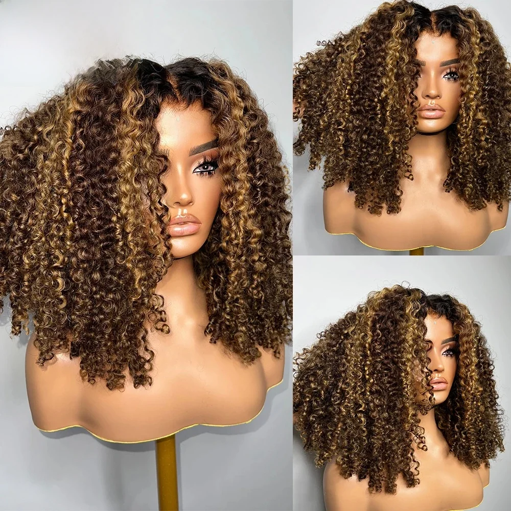 Hoogtepunt Ombre Honingblond Menselijk Haar Pruiken Voor Vrouwen 13x4 Krullend Haarkant Menselijk Haar Birmese Krullend Pruik Braziliaanse 250% - afbeelding 2