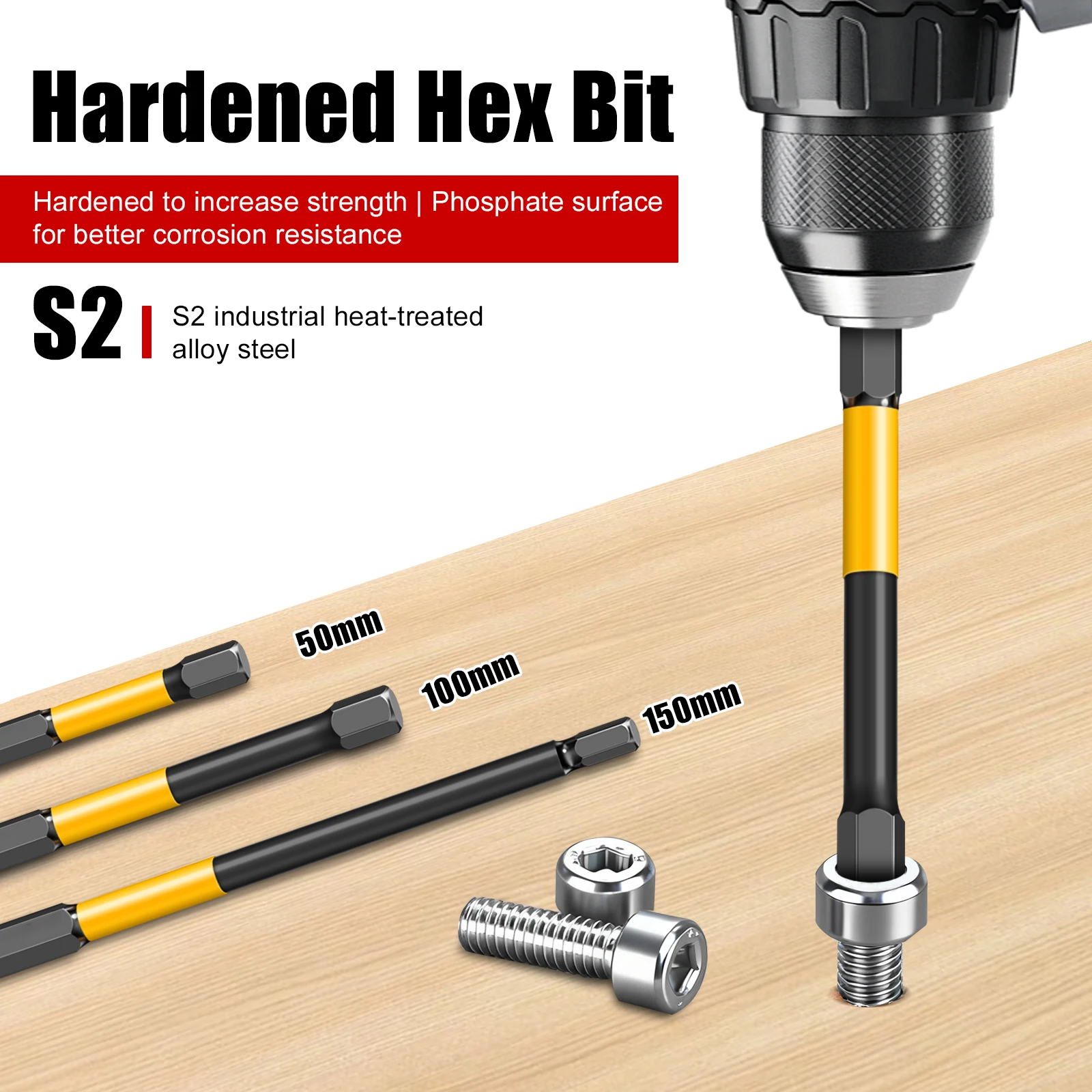 Juego de brocas para electricista profesional, 4 tipos, antideslizante camuflaje, acero S2 PH2 Hex FPH2 Torx, varios tamaños