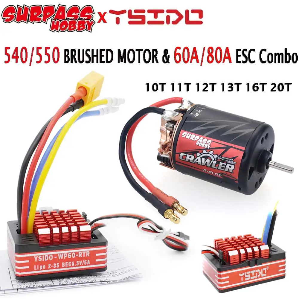 SurpassHobby 550 540 Combo 5-gniazdowa 10T 12T 13T 16T 20T Silnik szczotkowy 60A/80A ESC do 1/10 RC Crawler Car HSP HPI Tamiya FS Kyosho