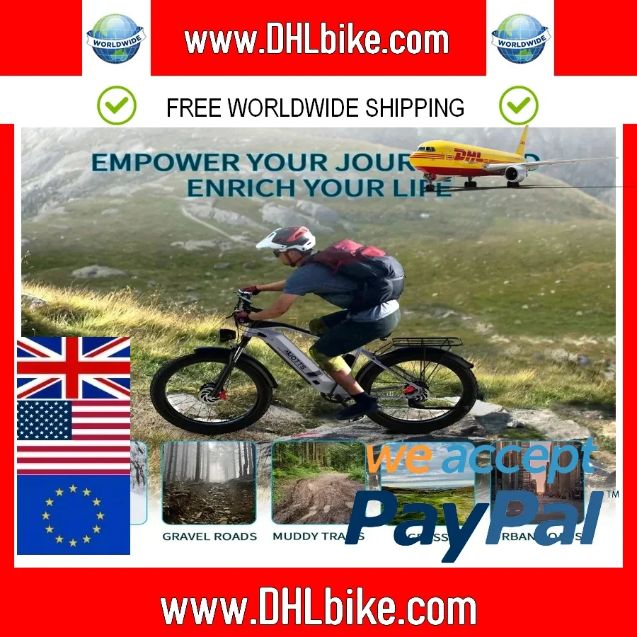 

F26 Electric Bike 750W * 2 Powerful Motor 48V 20Ah Battery 26*4.0 Fat pulls 55 ﾰ Max Clibing 55 km/h Max Speed MTB Bike