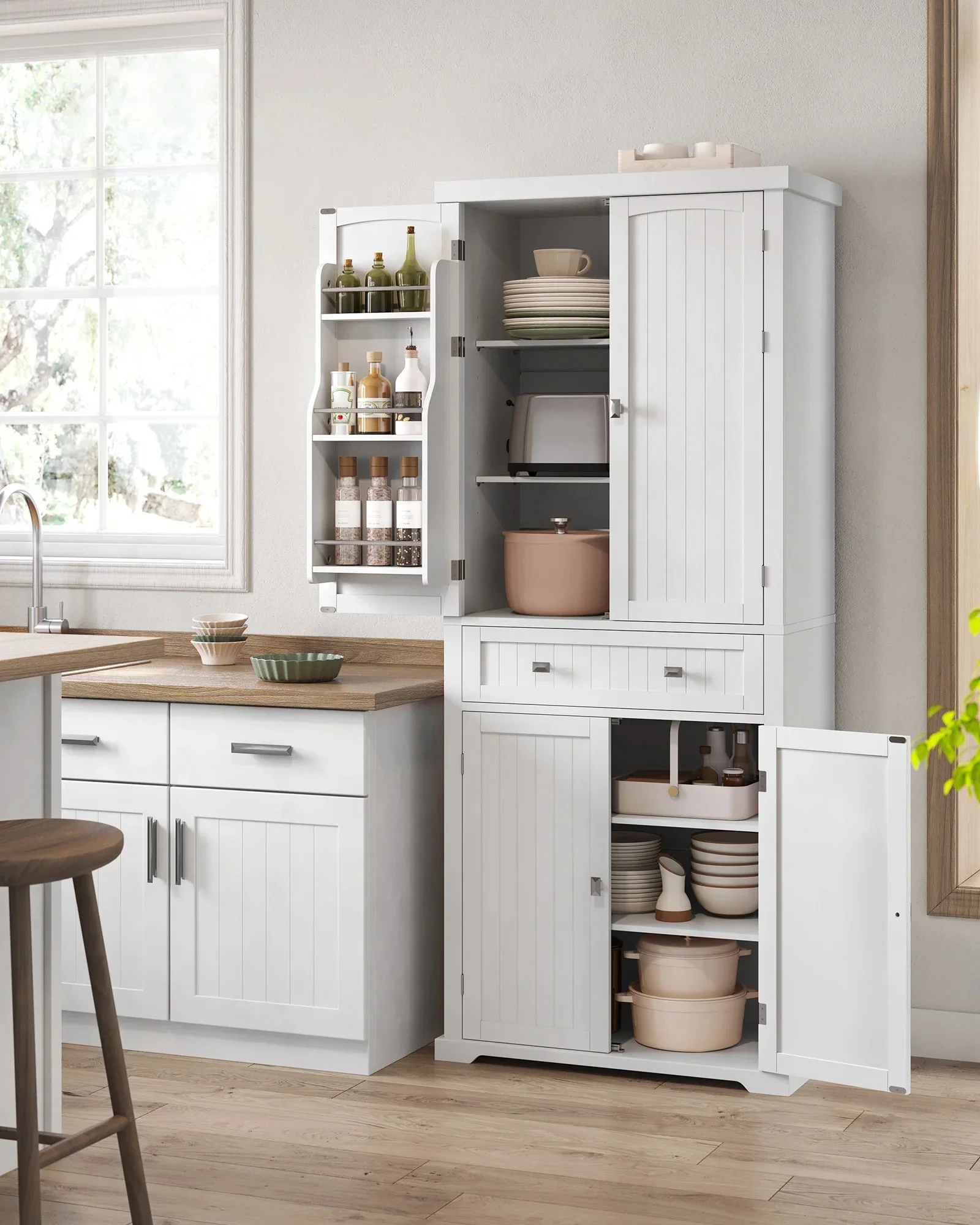 VASAGLE Küchenschrank, Hochschrank Küchenbuffet Vitrinenschrank, Buffetschrank mit Verstellbaren Ablagen