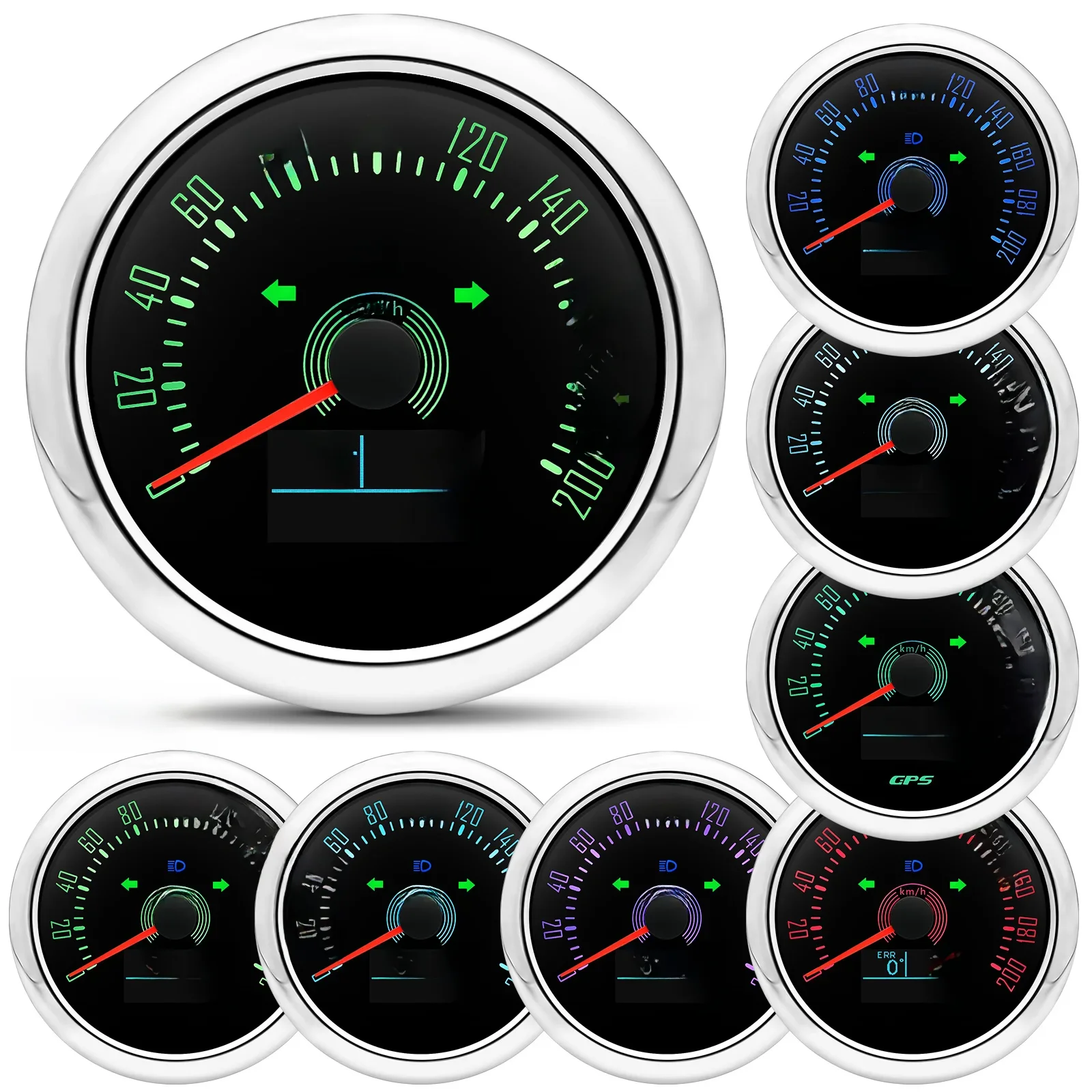 85mm prędkościomierz GPS licznik kilometrów 7 kolorów podświetlenie z anteną 12V 24V wskaźnik samochodowy motocykl z włączaniem światła — 2