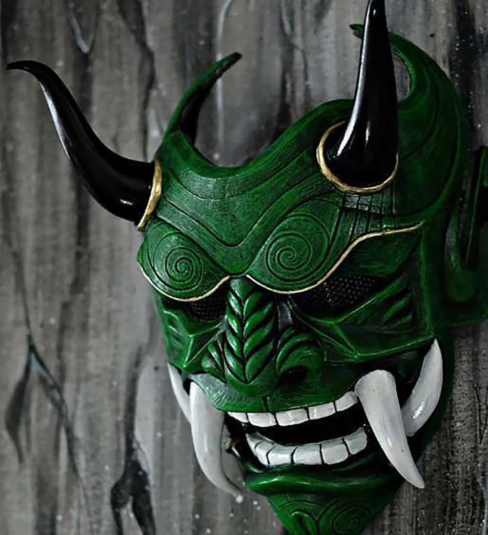 Japanese Hannya Demon Mask Ghost Oni Samurai Noh Kabuki Red Prajna Latex Mask Adult Unisex Halloween Cosplay Props
