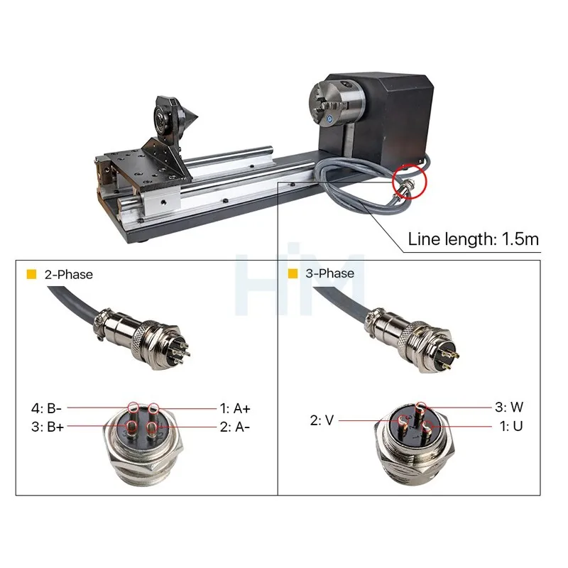 Rotary Engraving Attachment with Chucks Stepper Motors for Laser Engraving Cutting Machine Model B