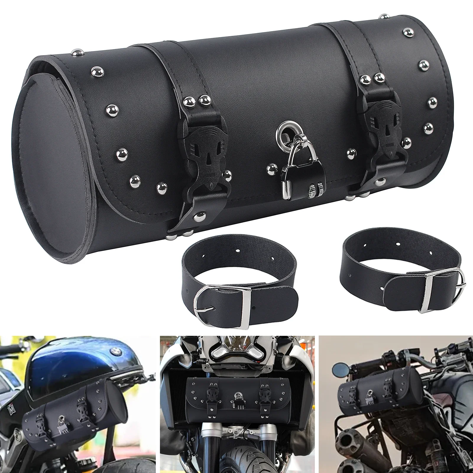 Sac à outils pour moto, sac en rouleau de guidon en Faux cuir, sacoche latérale étanche, sac rétro Sissybar pour Cruiser Sportster