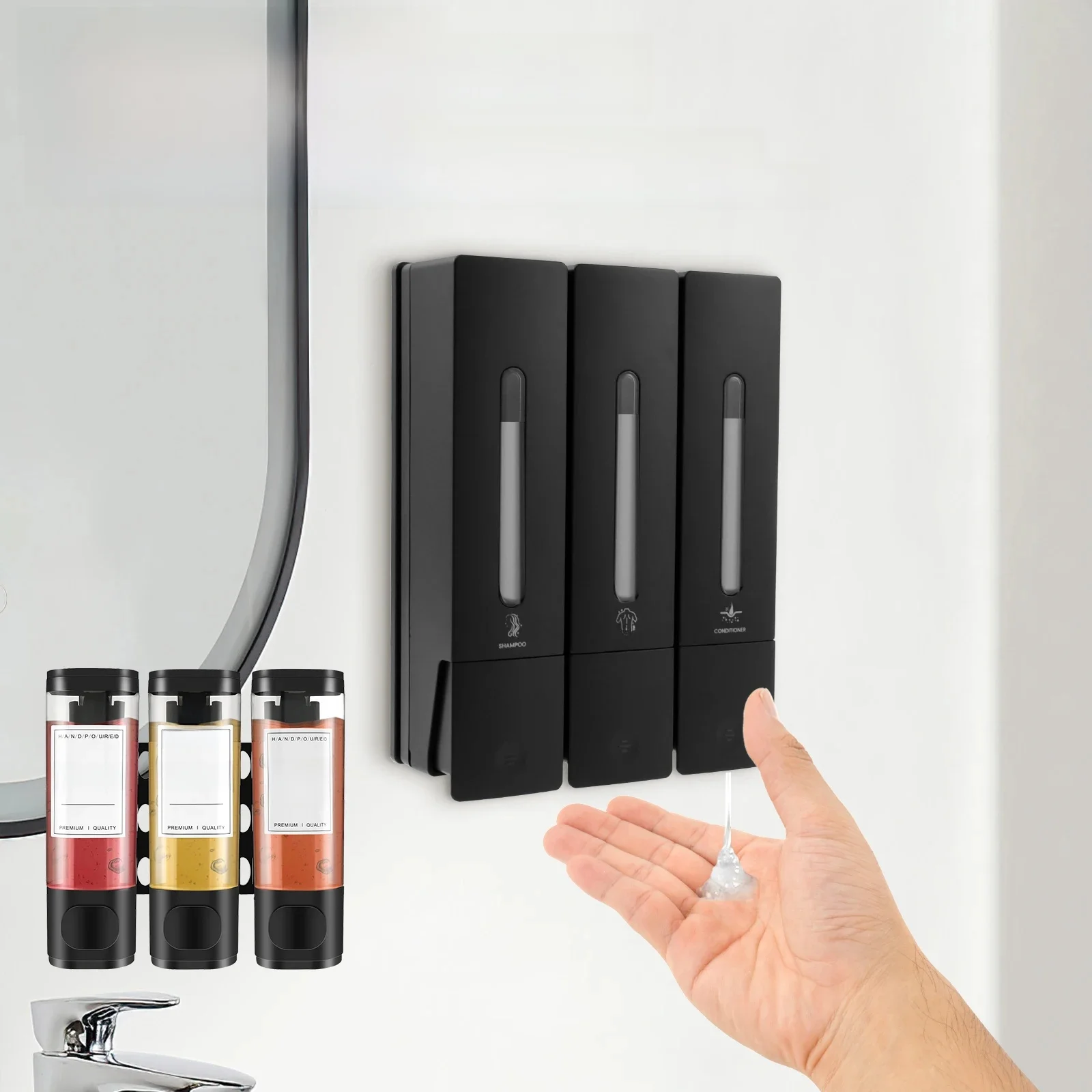 Zeepdispenser Geen Boor Wandmontage Drievoudige Douche Shampoo en Conditioner Dispenser voor Home Hotel Badkamer Accessoires - afbeelding 2