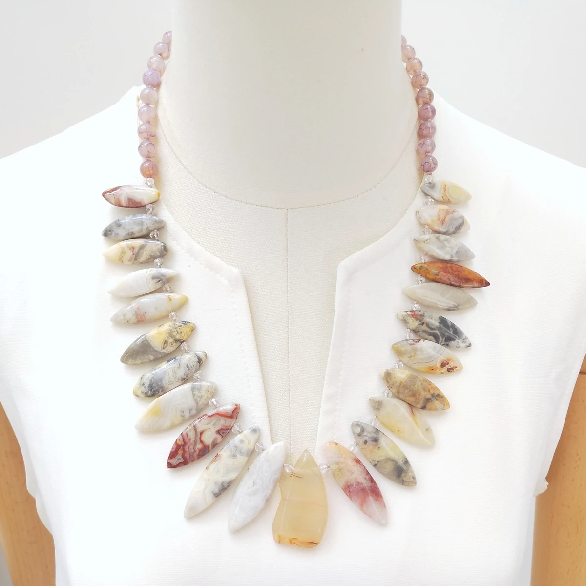 Lii Ji Real Stone Crazy Lace Agate Crystal Necklace 62cm Stock Sale Women Jewelry Gift